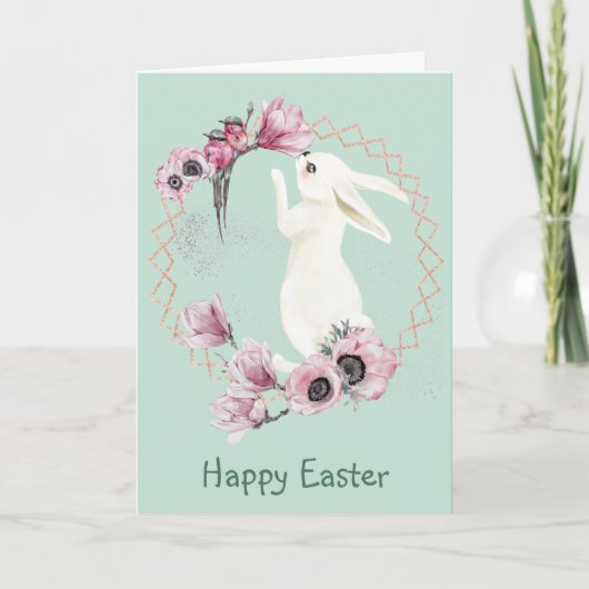 White Easter Bunny Hummingbird Floral Lijst Kaart (Voorkant)
