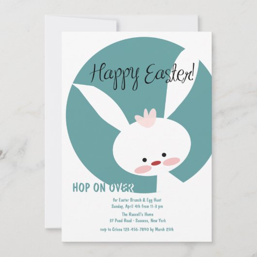 White Easter Bunny Invitation Kaart (Voorkant)