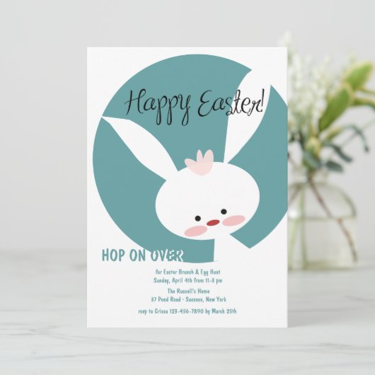 White Easter Bunny Invitation Kaart (Staand voorkant)