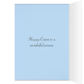 White Easter Bunny, Tulips & Chick on Sky Blue (Binnen (Links))
