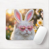 White Easter Cat with Bunny ears Muismat (Met muis)
