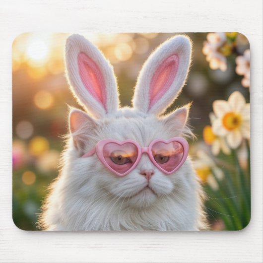 White Easter Cat with Bunny ears Muismat (Voorkant)