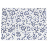 White Easter Gift Bag with Blue Floral Pattern Groot Cadeauzakje (Achterkant)