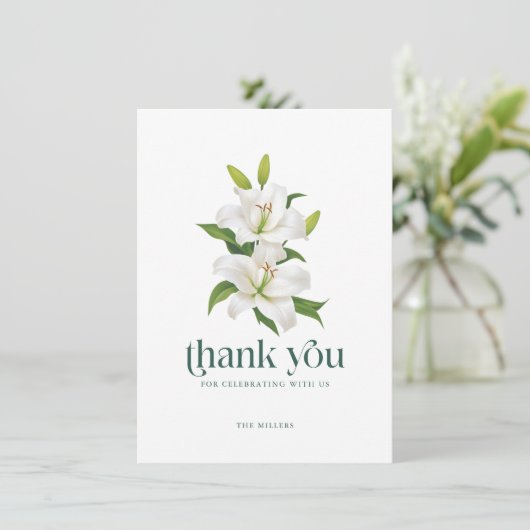 White Easter Lily Retro Typography Bedankkaart (Staand voorkant)