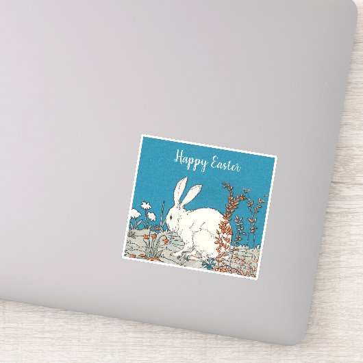 White Easter Rabbit Sitting in Oranje White Flower Sticker (Detail)