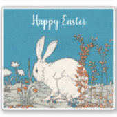 White Easter Rabbit Sitting in Oranje White Flower Sticker (Voorkant)