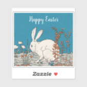 White Easter Rabbit Sitting in Oranje White Flower Sticker (Vel)