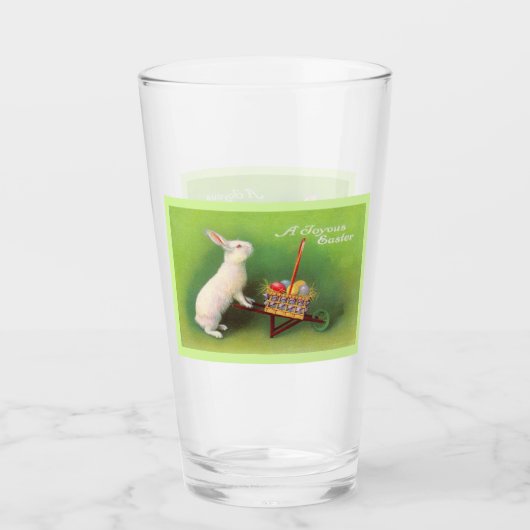 White Easter Rabbit Wheelbarrow Egg on Green Glas (Voorkant)