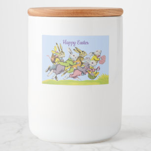 White Easter Rabbits die in grass Eggs Band lopen Voedselcontainer Etiket