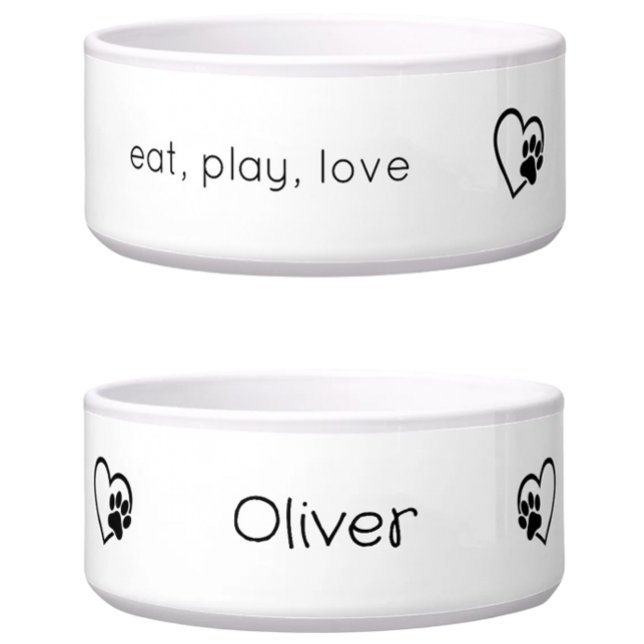 White 'eat, play, love' Dog Name Bowl Voerbakje (Creator heeft geüpload)