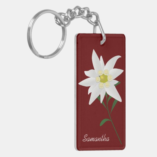 White Edelweiss Flower Custom Sleutelhanger (Voorkant Links)