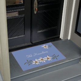 White Edelweiss op Blue Doormat Deurmat