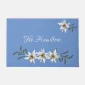 White Edelweiss op Blue Doormat Deurmat (Voorkant)