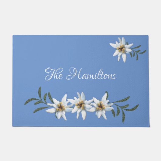 White Edelweiss op Blue Doormat Deurmat (Voorkant)