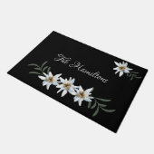 White Edelweiss op zwart Deurmat (Schuin)