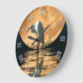 White Egret & Full Moon Wildlife Natuur Scene Grote Klok (Hoek)