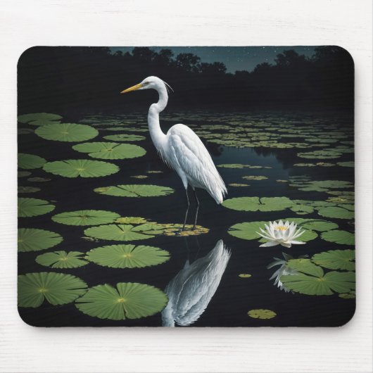 White Egret op Lily Pad Muismat (Voorkant)