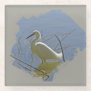 White Egret Photo Elegant Bird Calm Water Natuur Glazen Onderzetter