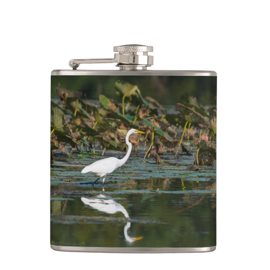 White Egret Reflection Heupfles (Voorkant)