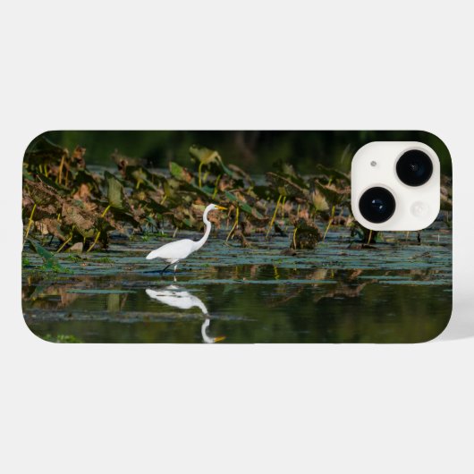 White Egret Reflection iPhone Case (Achterkant (horizontaal))