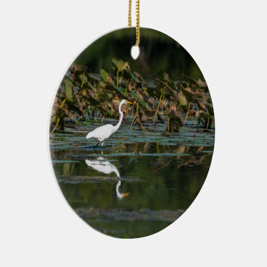 White Egret Reflection Keramisch Ornament (Rechts)