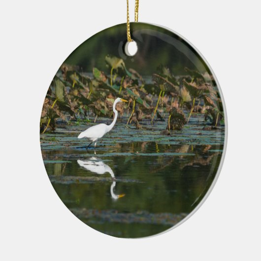White Egret Reflection Keramisch Ornament (Links)