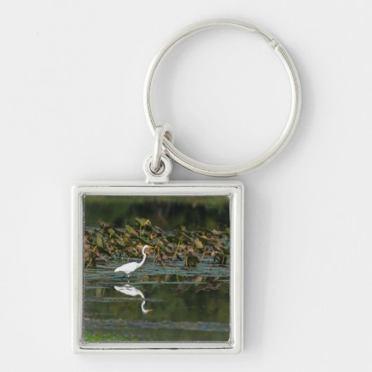 White Egret Reflection Sleutelhanger (Voorkant)