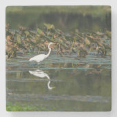 White Egret Reflection Stenen Onderzetter (Voorkant)