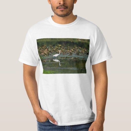 White Egret Reflection T-shirt (Voorkant)