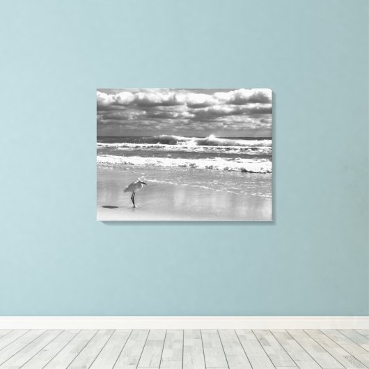 White Egret Stretted Canvas Print (Insitu (Houten vloer))