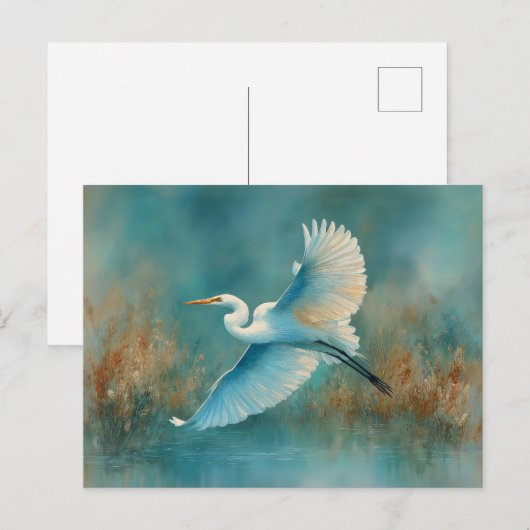 White Egret tijdens de Waterverf Briefkaart (Voorkant / Achterkant)