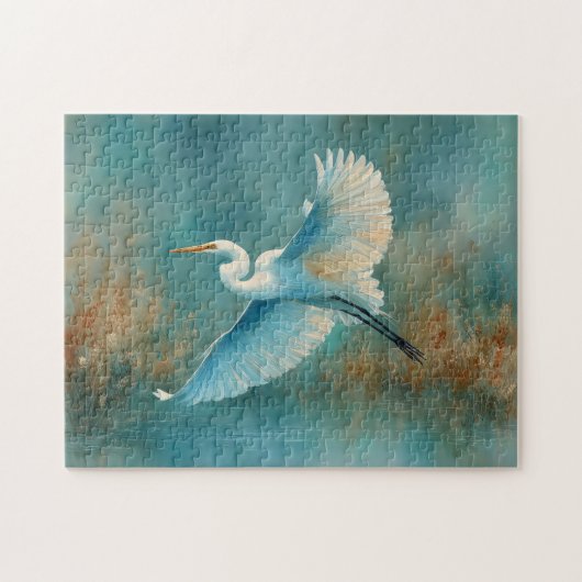 White Egret tijdens de Waterverf Legpuzzel (Horizontaal)