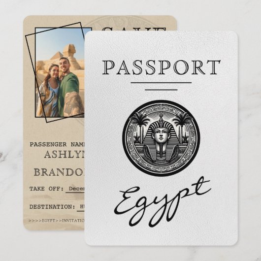 White Egypt Passport Wedding Save the Date (Voorkant / Achterkant)