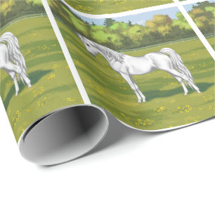White Egyptian Arabian Horse in Summer Pasture Cadeaupapier