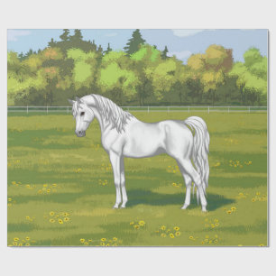 White Egyptian Arabian Horse in Summer Pasture Cadeaupapier