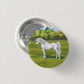 White Egyptian Arabian Horse in Summer Pasture Ronde Button 3,2 Cm (Voorkant /achterkant)