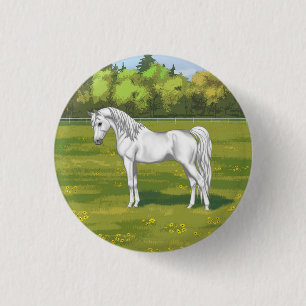 White Egyptian Arabian Horse in Summer Pasture Ronde Button 3,2 Cm
