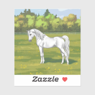 White Egyptian Arabian Horse in Summer Pasture Sticker