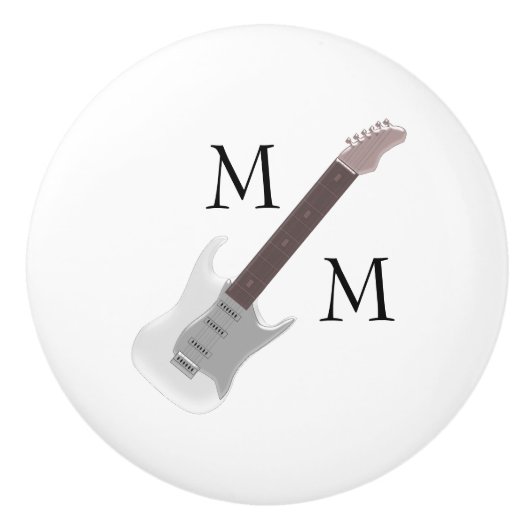 White Electric Guitar Monogrammed Keramische Knop (Voorkant)