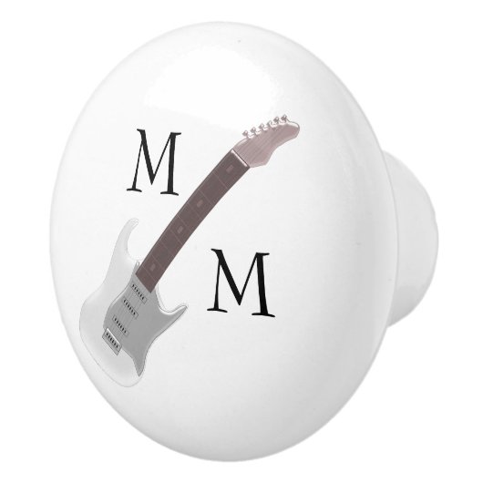 White Electric Guitar Monogrammed Keramische Knop (Rechts)