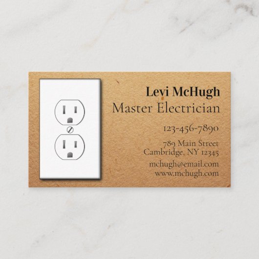 White Electrical Outlet against Tan Craft Paper Visitekaartje (Voorkant)