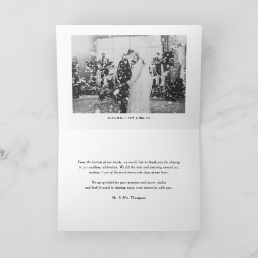 White Elegant Beatrice Script Photo Wedding Bedankkaart (Binnen)