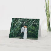 White Elegant Beatrice Script Photo Wedding Bedankkaart (Voorkant)