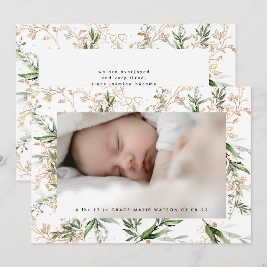 White Elegant Boho Golden Sage Eucalyptus Photo (Voorkant / Achterkant)