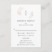 White Elegant Botanical Monogram Weddenschap RSVP Kaartje (Voorkant)