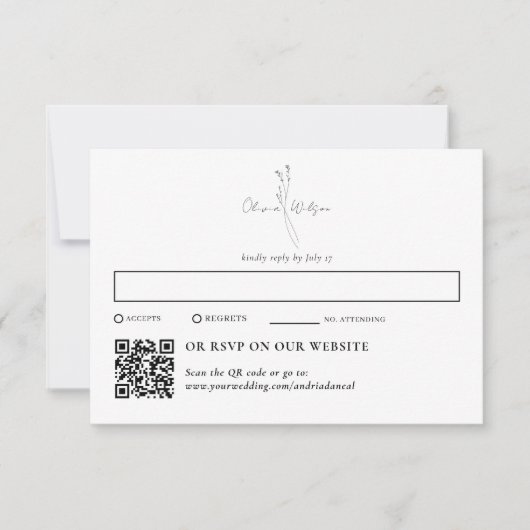 White Elegant Botanical Traditional & QR Code RSVP Kaartje (Voorkant)