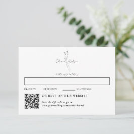 White Elegant Botanical Traditional & QR Code RSVP Kaartje