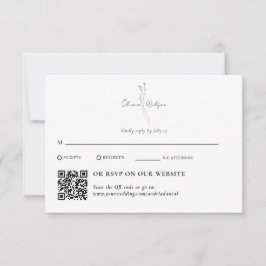 White Elegant Botanical Traditional & QR Code RSVP Kaartje