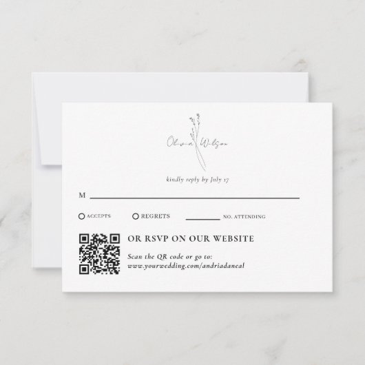 White Elegant Botanical Traditional & QR Code RSVP Kaartje (Voorkant)