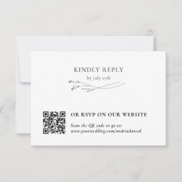 White Elegant Botanical Traditional & QR Code RSVP Kaartje